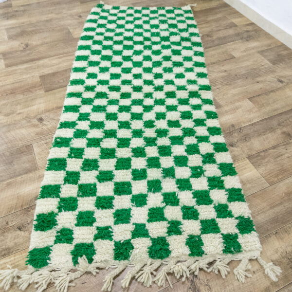 Green Checked Moroccan Rug - Image 2
