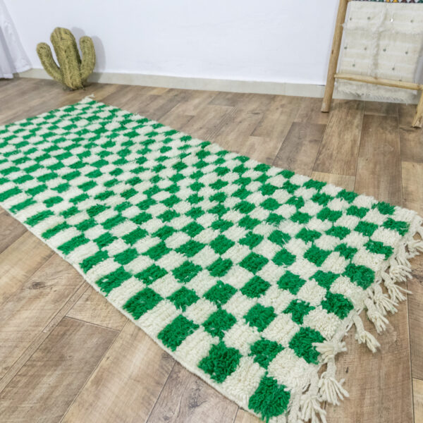 Green Checked Moroccan Rug - Image 3